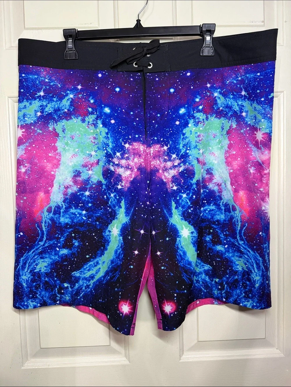 Men's Galaxy Print Swim Shorts - Blue & Pink